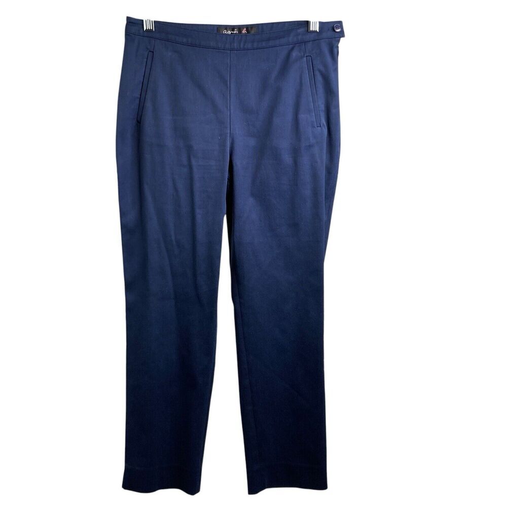 Agnès b Women's Navy‎ Flat Front Trousers Size 40 Office Smart Scandi Old Money